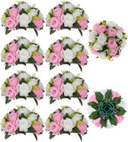 Flower Balls Wedding Centerpieces: 10 Pcs Pink White Fake Roses in 9.5"x4.75" in Pink & White