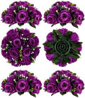Flower Balls Wedding Rose Centerpieces 6 Pcs Purple Fake Flowers with Base Kissing Balls Decor Artificial Floral