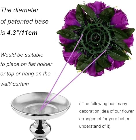 Flower Balls Wedding Rose Centerpieces 6 Pcs Purple Fake Flowers with Base Kissing Balls Decor Artificial Floral, alternate