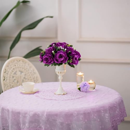 Flower Balls Wedding Rose Centerpieces 6 Pcs Purple Fake Flowers with Base Kissing Balls Decor Artificial Floral, alternate