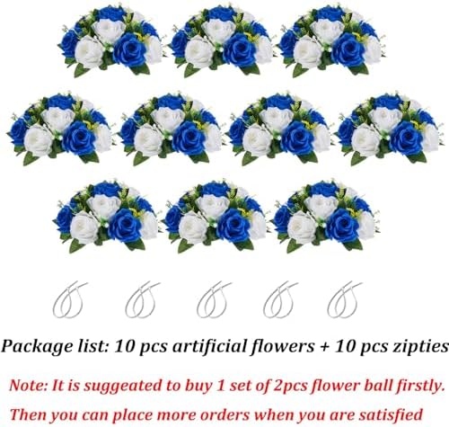 Flower Balls Wedding Rose Centerpieces for Wedding Table, 10 Pcs in 9.5"x4.75" in Royal Blue White, alternate view 6