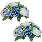 Flower Balls Wedding Table Centerpieces, Dusty Blue & White Roses in Dusty Blue & White