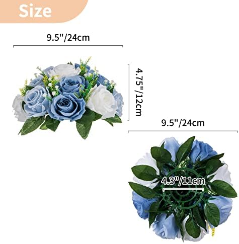 Flower Balls Wedding Table Centerpieces, Dusty Blue & White Roses in Dusty Blue & White, alternate view 3