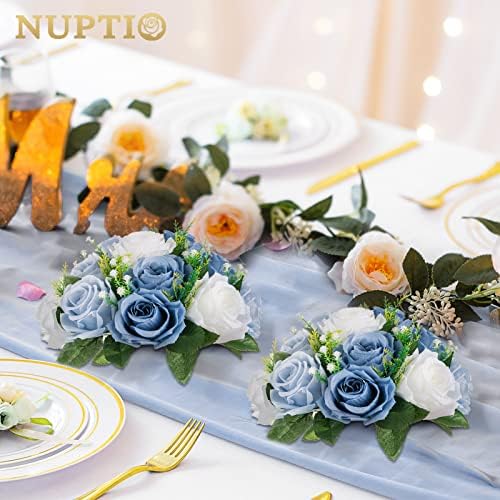 Flower Balls Wedding Table Centerpieces, Dusty Blue & White Roses in Dusty Blue & White, alternate view 4