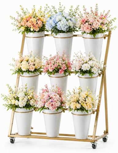 Flower Bar Stand, 3 Layers Metal Flower Cart, Slanted Flower Display Stand