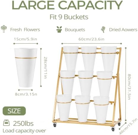 Flower Bar Stand, 3 Layers Metal Flower Cart, Slanted Flower Display Stand, alternate view 2