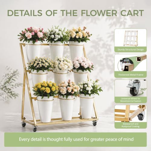 Flower Bar Stand, 3 Layers Metal Flower Cart, Slanted Flower Display Stand, alternate view 3