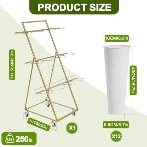 Flower Bar Stand with 12 Buckets, 3 Layers Metal Flower Cart Dispaly Stand, alternate view 2
