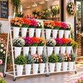 Flower Bar Stand with 12 Buckets, 3-Tier Metal Flower Display Stand, Mobile Flower Cart with Wheels for Bouquet