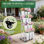 Flower Bar Stand with 12 Buckets, Metal Flower Display Stand with Wheels,4 Layers Moving Florist Bouquet Shelf, alternate
