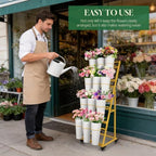 Flower Bar Stand with 12 Buckets, Metal Flower Display Stand with Wheels,4 Layers Moving Florist Bouquet Shelf, alternate