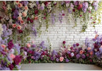 Flower Brick Wall Backdrop 9x6ft Violet Flowers Photography Backdrops in 9x6ft