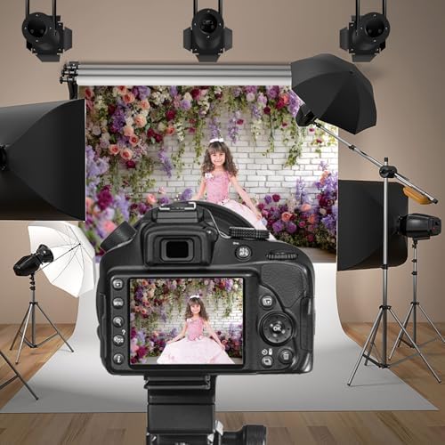 Flower Brick Wall Backdrop 9x6ft Violet Flowers Photography Backdrops in 9x6ft, alternate view 2