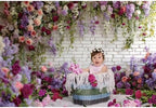 Flower Brick Wall Backdrop 9x6ft Violet Flowers Photography Backdrops in 9x6ft, alternate view 3