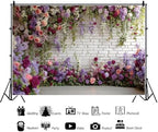 Flower Brick Wall Backdrop 9x6ft Violet Flowers Photography Backdrops in 9x6ft, alternate view 4