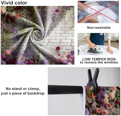 Flower Brick Wall Backdrop 9x6ft Violet Flowers Photography Backdrops in 9x6ft, alternate view 6
