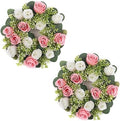 Flower Candle Rings for Centerpieces: 13.4 Inch Artificial Rose Wreath for Wedding Party Christmas - Pink &