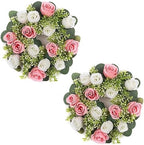 Flower Candle Rings for Centerpieces: 13.4 Inch Artificial Rose Wreath for Wedding Party Christmas - Pink &
