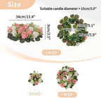 Flower Candle Rings for Centerpieces: 13.4 Inch Artificial Rose Wreath for Wedding Party Christmas - Pink &, alternate view 3