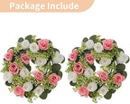 Flower Candle Rings for Centerpieces: 13.4 Inch Artificial Rose Wreath for Wedding Party Christmas - Pink &, alternate view 6