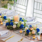 Flower Candle Rings for Centerpieces: 13.4 Inch Rose Wreath for Wedding Party Christmas - Royal Blue & White, alternate view