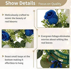 Flower Candle Rings for Centerpieces: 13.4 Inch Rose Wreath for Wedding Party Christmas - Royal Blue & White, alternate view