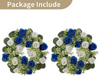 Flower Candle Rings for Centerpieces: 13.4 Inch Rose Wreath for Wedding Party Christmas - Royal Blue & White, alternate view