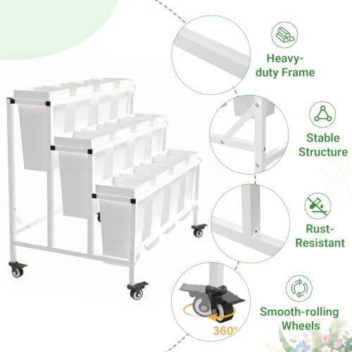 Flower Cart Display Stand with 12 Buckets, White in White, alternate view 4