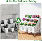 Flower Cart Display Stand with 12 Buckets, White in White, alternate view 6