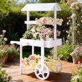 Flower Cart Display Stand with Wheels, 3-Tier Wooden Candy Cart