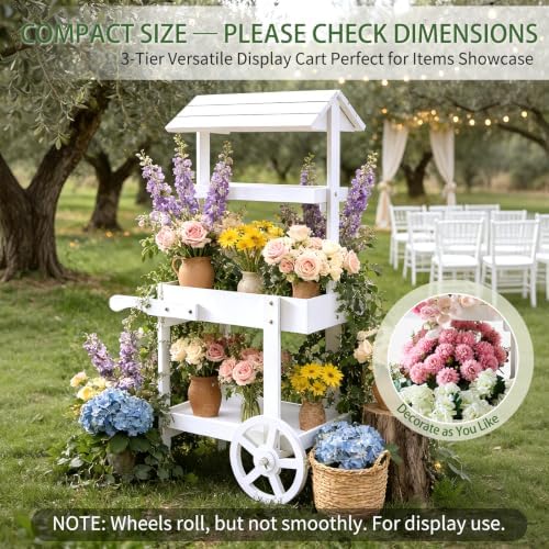 Flower Cart Display Stand with Wheels, 3-Tier Wooden Candy Cart, alternate view 4