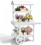 Flower Cart Display Stand with Wheels Candy Cart Plant Stand in white