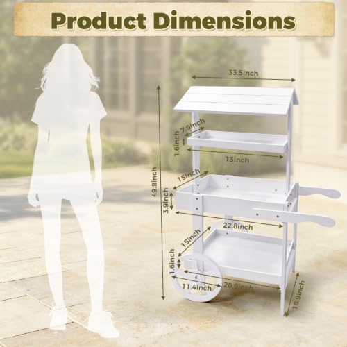 Flower Cart Display Stand with Wheels Candy Cart Plant Stand in white, alternate view 2