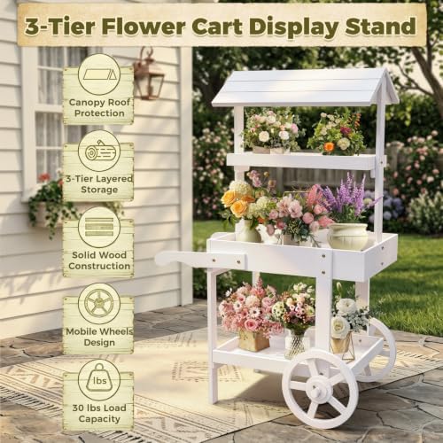 Flower Cart Display Stand with Wheels Candy Cart Plant Stand in white, alternate view 4