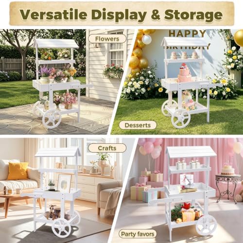 Flower Cart Display Stand with Wheels Candy Cart Plant Stand in white, alternate view 5
