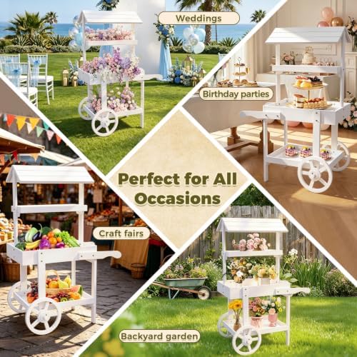 Flower Cart Display Stand with Wheels Candy Cart Plant Stand in white, alternate view 6
