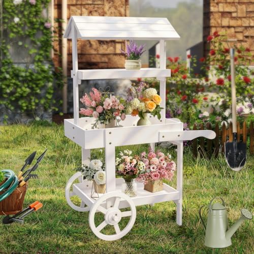 Flower Cart Display Stand with Wheels Candy Cart Plant Stand in white, alternate view 7