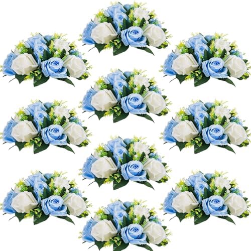 Flower Centerpieces for Wedding Tables: Blue & White, 10 Packs in Blue & White