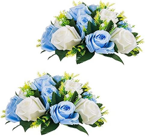 Flower Centerpieces for Wedding Tables: Blue & White, 2 Packs in Blue & White