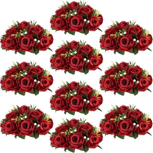 Flower Centerpieces for Wedding Tables: Crimson, 10 Packs in Crimson
