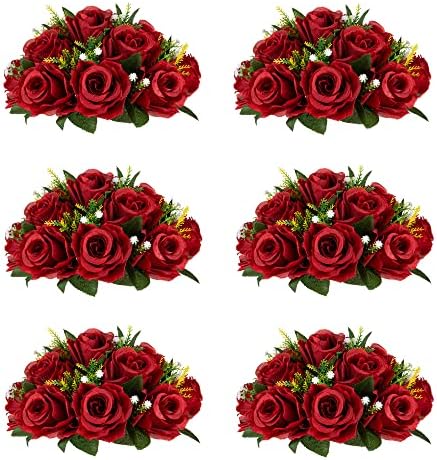 Flower Centerpieces for Wedding Tables: Crimson, 6 Packs in Crimson