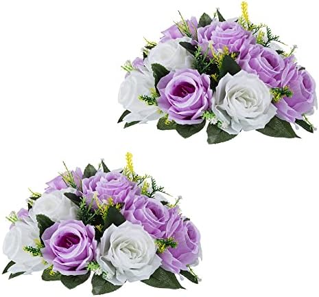 Flower Centerpieces for Wedding Tables: Lilac & White, 2 Packs in Lilac & White