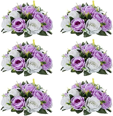 Flower Centerpieces for Wedding Tables: Lilac & White, 6 Packs in Lilac & White