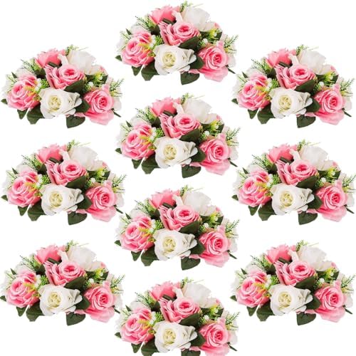 Flower Centerpieces for Wedding Tables: Pink & White, 10 Packs in Pink & White