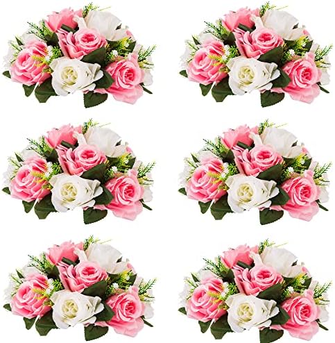 Flower Centerpieces for Wedding Tables: Pink & White, 6 Packs in Pink & White
