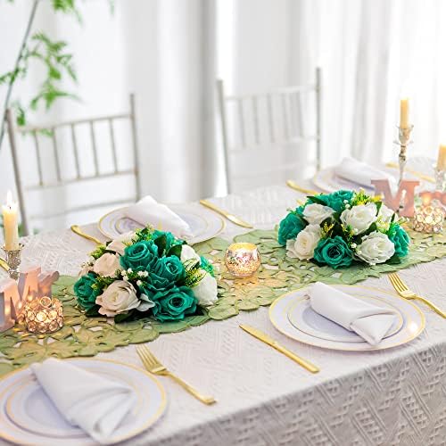 Flower Centerpieces for Wedding Tables: Teal & White, 2 Packs in Teal & White, alternate view 2