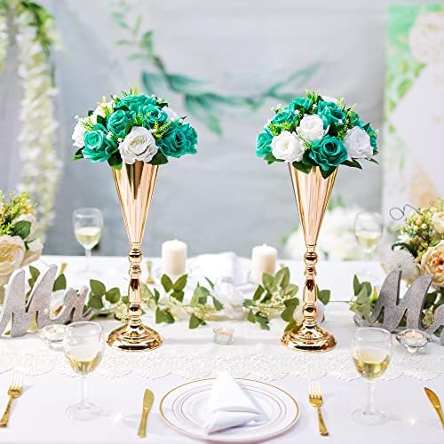 Flower Centerpieces for Wedding Tables: Teal & White, 2 Packs in Teal & White, alternate view 4