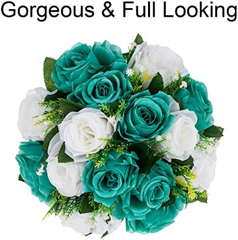 Flower Centerpieces for Wedding Tables: Teal & White, 2 Packs in Teal & White, alternate view 6