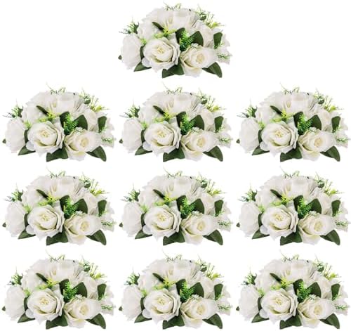 Flower Centerpieces for Wedding Tables: White, 10 Packs in Pure White