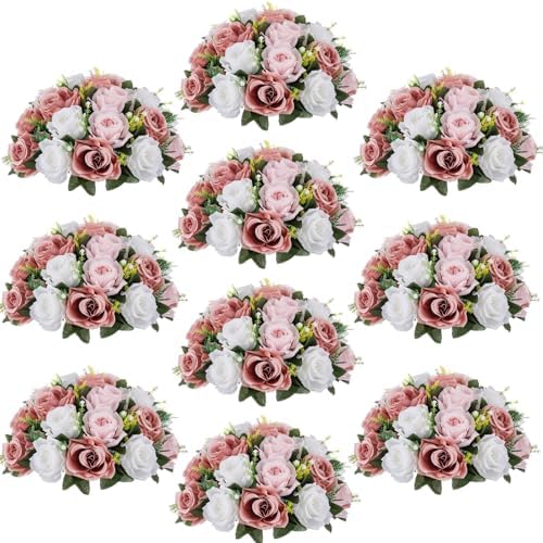 Flower Centerpieces Wedding Tables: Dusty Rose & White, 10 Packs in Dusty Rose & White